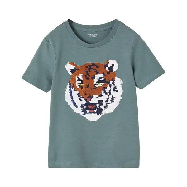 Vertbaudet Jungen T-Shirt Mit Wende-Pailletten Aqua 110 thumbnail