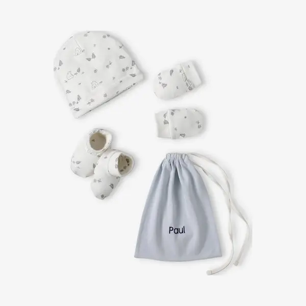 Vertbaudet Set Beer Muts + Wanten + Slofjes + Babytas Voor Baby, Aanpasbaar Bleekblauw thumbnail