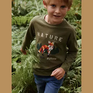 Vertbaudet Jongens-T-shirt Met Vossenmotief En Lange Mouwen Gemêleerd Groen