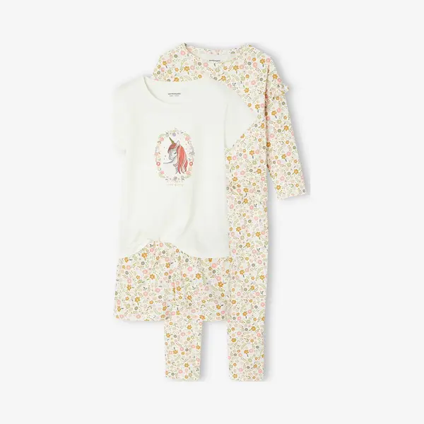 Vertbaudet Lot Pyjama + Pyjashort Flower Power Basics Bleekblauw thumbnail