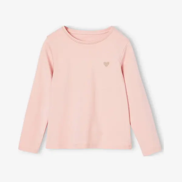 Vertbaudet Mädchen Shirt Mit Glitzerherz Und Recycling-Baumwolle Basic Pudrig Rosa 110 thumbnail