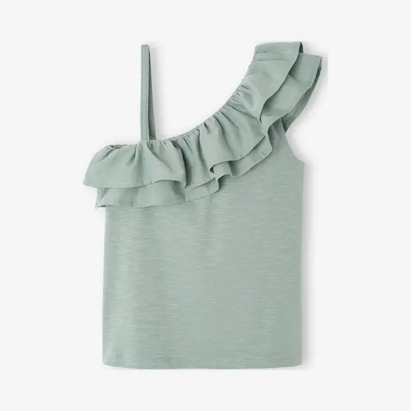 Vertbaudet Asymmetrisch Geruit T-shirt Voor Meisjes Saliegroen thumbnail