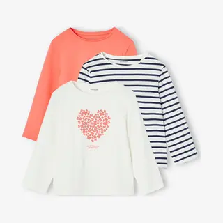 Vertbaudet 3er-Pack Mädchen Shirts Mit Print Basic Koralle 140
