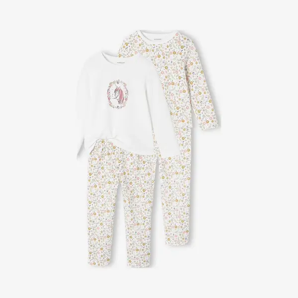 Vertbaudet Set Van 2 Pyjama's Fluweel / Velours Eenhoorn Meisje Ecru thumbnail