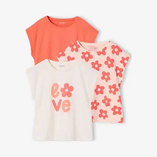 Vertbaudet Set Van 3 Basics Meisjesshirts Met Korte Mouwen Roze (poederkleur)