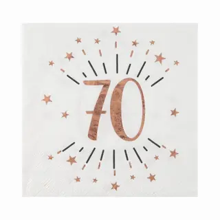 Santex Verjaardag Feest Servetten Leeftijd - 10x - 70 Jaar - Rose Goud - 33 X 33 Cm