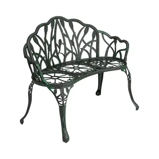 Outsunny Gartenbank Aus Aluminiumguss, Außenbank Für 2 Personen Mit Tulpenlehne, Floraler Sitzfläche Und Armlehnen, Rostfrei, Für Terrasse, Patio,