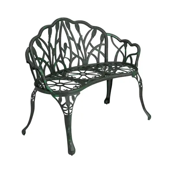 Outsunny Gartenbank Aus Aluminiumguss, Außenbank Für 2 Personen Mit Tulpenlehne, Floraler Sitzfläche Und Armlehnen, Rostfrei, Für Terrasse, Patio, thumbnail