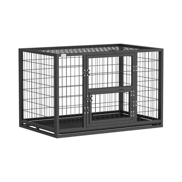 PawHut Cage Pour Chien Robuste En Acier à Tubes Carrés - Niche Chien Intérieur Avec Toit Ouvrant Et Porte De Nourrissage - Cage Métal 94 X 60 X 64 thumbnail