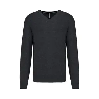 Pullover/Cardigan Heren 3XL Kariban V-hals Lange Mouw Black Heather 87% Katoen, 11% Polyamide, 2% Elasthan