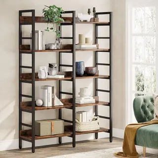 Tribesigns Boekenkast - Boekenrek - Industrieel - 5 Lagen - Hout/Metaal -120 X 30 X 180cm - Rustiek Bruin/Zwart