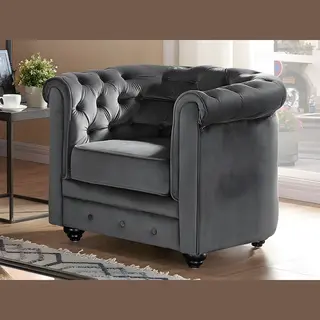 Vente-unique Sessel 2er-Set - Samt - Anthrazit - Chesterfield