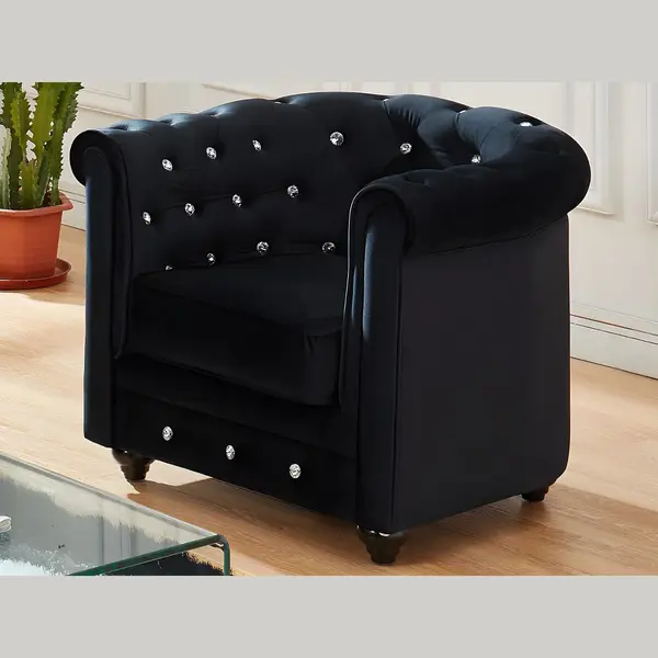 Vente-unique Sessel 2er-Set - Samt - Schwarz Mit Knöpfen In Kristalloptik - Chesterfield thumbnail