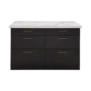 Vente-unique Kücheninsel Mit 6 Schubladen Aus Mdf & Metall - Schwarz & Marmor-Optik Weiß - Alegrita