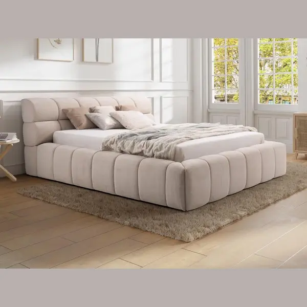 Vente-unique Bett Mit Bettkasten + Matratze - 180 X 200 Cm - Stoff - Beige - Forvik Ii Von Pascal Morabito thumbnail