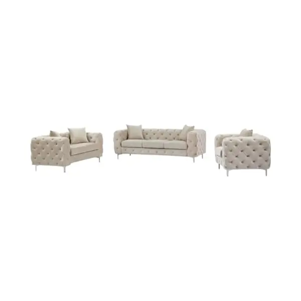 Vente-unique Chesterfield-Sofa 3-Sitzer, 2-Sitzer & Chesterfield-Sessel - Samt - Beige - Edwina thumbnail