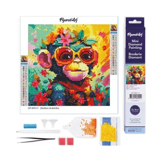 Figured'Art Mini Diamond Painting Erwachsene 25x25cm Ganze Leinwand Gerollt Fantasie Affe Mit Blumen 5D Bilder Runde Steine - Diy Set Basteln