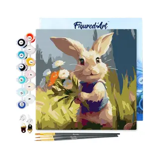 Figured'Art Mini Malen Nach Zahlen Erwachsene Mit Rahmen 20x20cm Kleines Format - Hase Und Wildblumen - Paint By Numbers Basteln Diy Bastelset