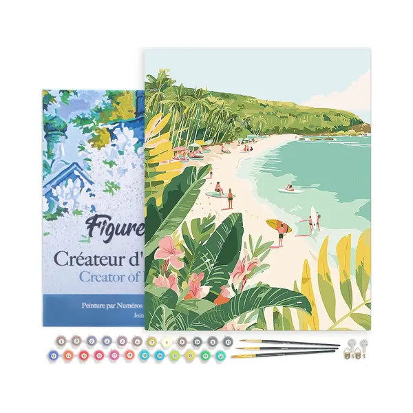 Figured'Art Malen Nach Zahlen Erwachsene Mit Rahmen Surfparadies - Paint By Numbers Basteln Diy Bastelset 40x50cm - Leinwand Gespannt Auf Holzrahmen thumbnail