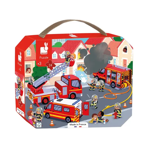 Janod - 3 Years+ - 24-Piece ‘Firefighters’ Children’s Puzzle - Educational Motor Skills & Concentration Game - Suitcase Box W/ Handle - Made In thumbnail