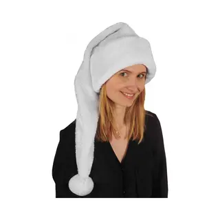 Luxe Lange Kerstmuts Wit/zilver Van Pluche Voor Volwassenen 75 Cm - Kerstaccessoires/kerst Verkleedaccessoires