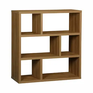 Sweeek - 3-tier Asymmetrical Bookshelf With 6 Compartments, Basiks, Brown, 111.2x39x115.2 Cm