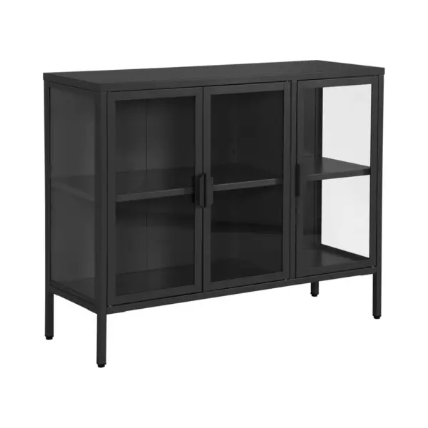 Sweeek Industrial Metal And Tempered Glass Sideboard With 3 Doors 100cm 100x35x80 Cm - Arkansas thumbnail