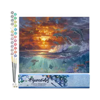 Figured'Art Malen Nach Zahlen Erwachsene Meer Und Sonnenuntergang - Paint By Numbers Basteln Diy Bastelset 40x50cm Ohne Holzrahmen