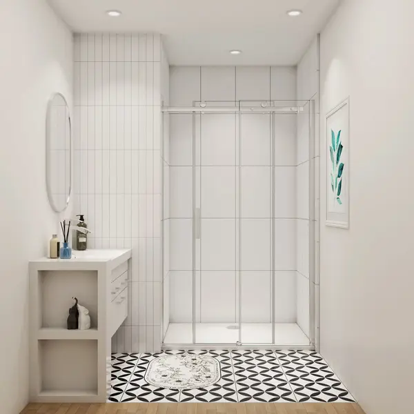Aica Sanitair Douchedeur Schuifdeur 115x195cm 8mm Gehard Glass Easyclean(Vast Glas+Schuifdeuren)glanzend Chroom Aluminium Profiel thumbnail