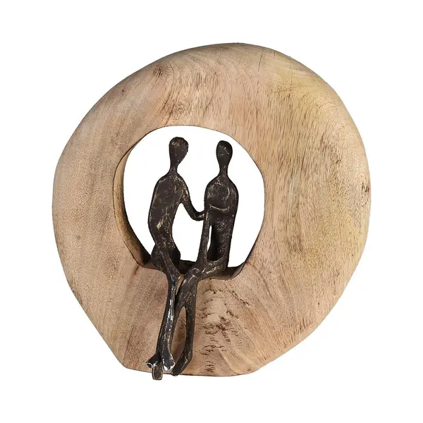 Casablanca modernes Design Casablanca Deko Skulptur Figur - Dekoration Wohnzimmer Aus Holz Und Aluminium - Fabe, Braun Silber - Höhe 24cm thumbnail