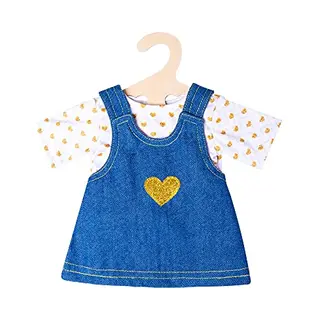 Heless 2052 - Bekleidungs-Set Für Puppen Im Design Goldstück, 2 Teilig Mit Jeans-Trägerkleid Und T-Shirt, Größe 35 - 45 Cm