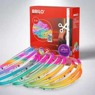 Briloner - Cob Led Strip 3m - 2322480 - Rgb Ic Dynamische Kleurverandering - Afstandsbediening - Zelfklevend - Dimbaar - Regenboog Effect - 3m - Wit