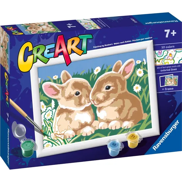 Ravensburger - CreArt E Series, Bunnies In The Daisies, Painting By Numbers Kit, Contains A Pre-Printed Board, Brush, Colours And Accessories, thumbnail