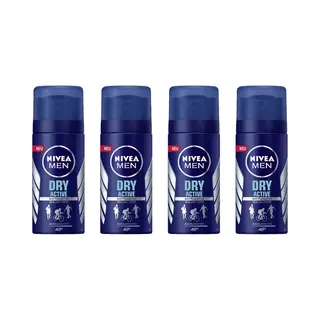 Nivea® | 4 X 35 Ml Deodorant Men Dry Active | Mini Flacon | Reisformaat | Anti Transpirant