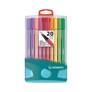 Stabilo Pen 68 - Premium Viltstift - ColorParade - Licht Blauw/Turquoise - Set Met 20 Verschillende Kleuren