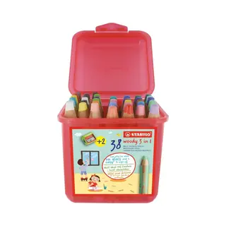 Stabilo, Kleurpotloden, Woody 3 In 1 - Multitalent Kleurpotlood - Box Met 38 Stuks Incl. 2 Puntenslijpers (38 x)
