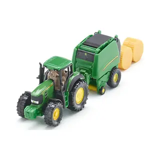 Siku John Deere Tractor met balenpers inclusief 2 hooibalen metaal/kunststof groen beweegbare onderdelen