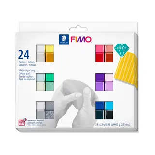 Staedtler Fimo 8013 C Modellierton 600 g Schwarz, Blau, Kupfer, Gold, Grün, Grau, Perleffekt, Pink, Violett, Rot, Rose, Silber, Weiß, Gelb 24 Stück(e)