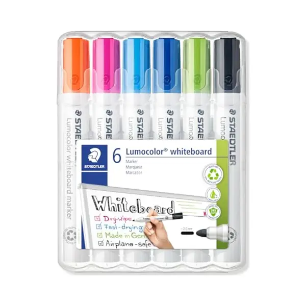Staedtler Whiteboard Marker Lumocolor, Linienbreite 2, 00 Mm, Schnelltrocknend, Geruchsarm, Lange Lebensdauer, Blockierte Spitze, 6 Whiteboard Marker thumbnail
