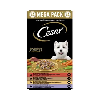 Cesar Megapack Landragout - Hundenassfutter In Der Schale - 4 Varietäten Im Multipack - 24 X 150g