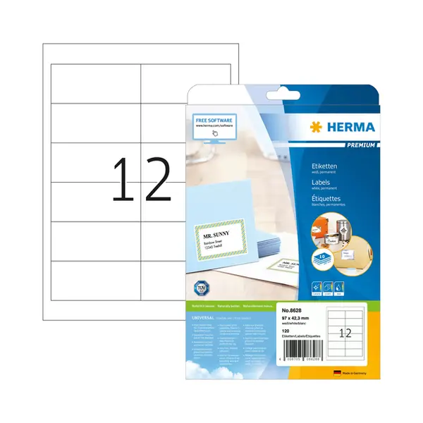 Herma Etiketten Premium A4 97x42.3 mm weiß Papier matt 120 St. thumbnail