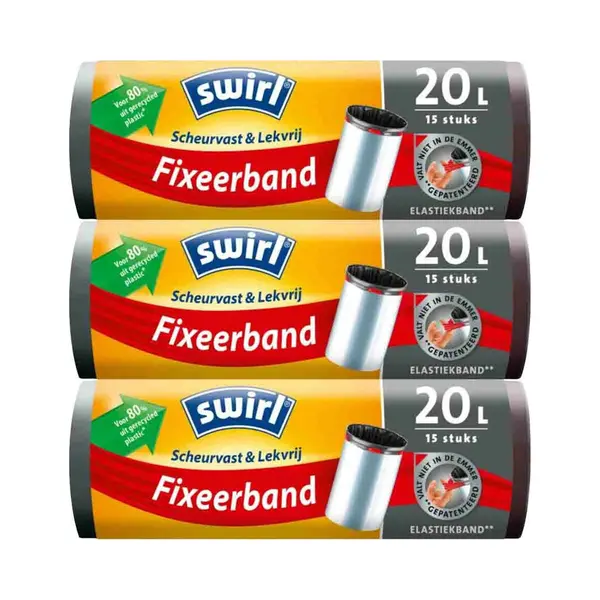 Swirl Pedaalemmerzakken Met Fixeerband 20 Liter - 3 X 15 Stuks - Voordeelverpakking thumbnail