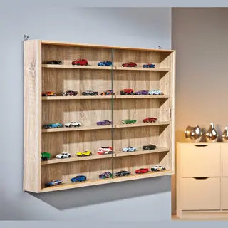 Inter Link - Sammlervitrine - Hängevitrine - Wandregal - Glasvitrine - Wandvitrine - Hängeregal - Schaukasten - Mdf - Sonoma Eiche Nachbildung