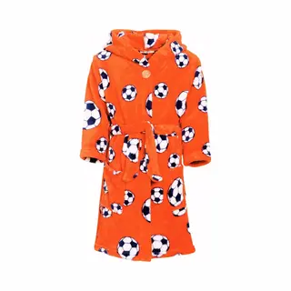Playshoes Unisex Kinder Fleece-Bademantel Morgenmantel, Orange Fußball, 98/104