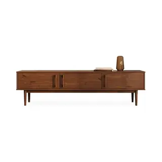Idimex Lowboard Tecca, Niedriges Sideboard Aus Massivholz 3 Türen Wohnzimmer Kastanie Finish