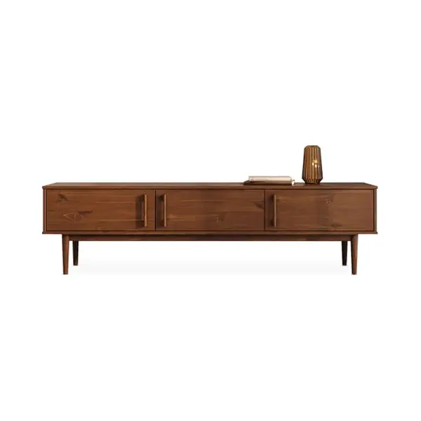 Idimex Lowboard Tecca, Niedriges Sideboard Aus Massivholz 3 Türen Wohnzimmer Kastanie Finish thumbnail