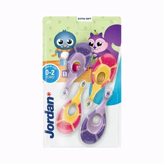 Jordan Tandenborstel Baby Step 1 (0-2 Jaar) 4 Stuks - Kleurenmix Geel/Blauw/Roze/Mintgroen