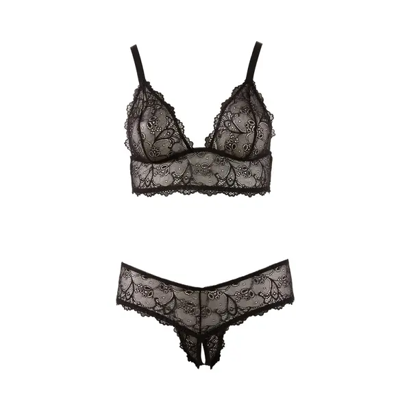 Cottelli Collection Cottelli Plus Size – Sexy Beha Set Met Open Kruis En Licht Transparante Afwerking Voor Avonden Van Genot – Maat Xl – Zwart thumbnail