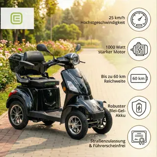 Econelo Seniorenmobil P4000, Lithium-Akku, 25 Km/h, 1000 Watt, Schwarz