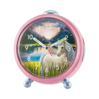 Atrium - Wekker - Kinderen - Meisjes - Analoog - Paard - Roze - Zonder Tikgeluid - Snooze - Licht/ Wijzerplaatverlichting - Glow In The Dark Wijzers -